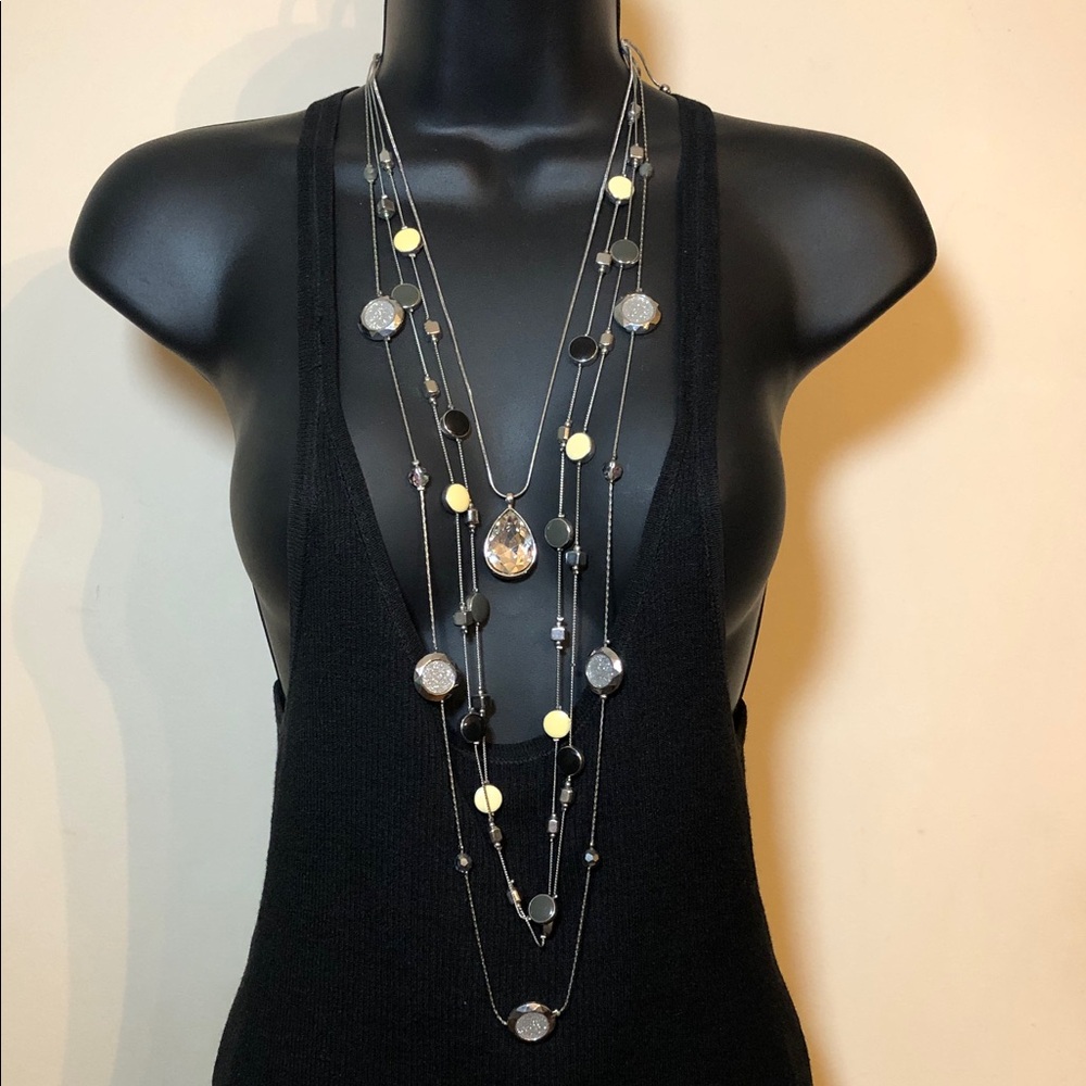 Charming Charlie Layered Look Long Chain Station Necklaces Bundle 3 Silver